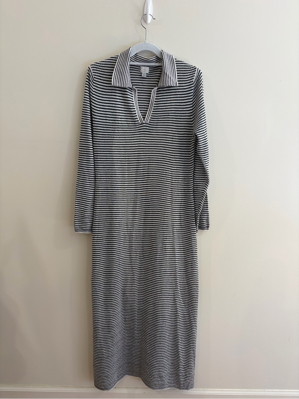 a new day Black and White Striped Collared Knit Maxi Dress